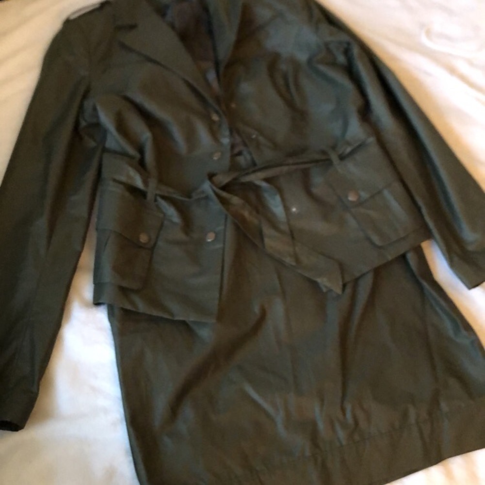 Green jacket and skirt suit